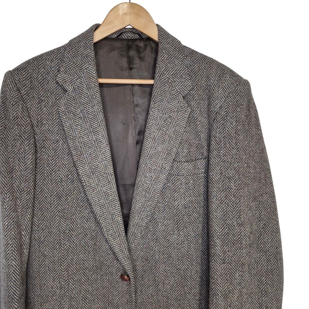 WFF by Farah Sport Coat Mens 42L Brown Herringbone Tweed Wool 2B Blazer Vintage